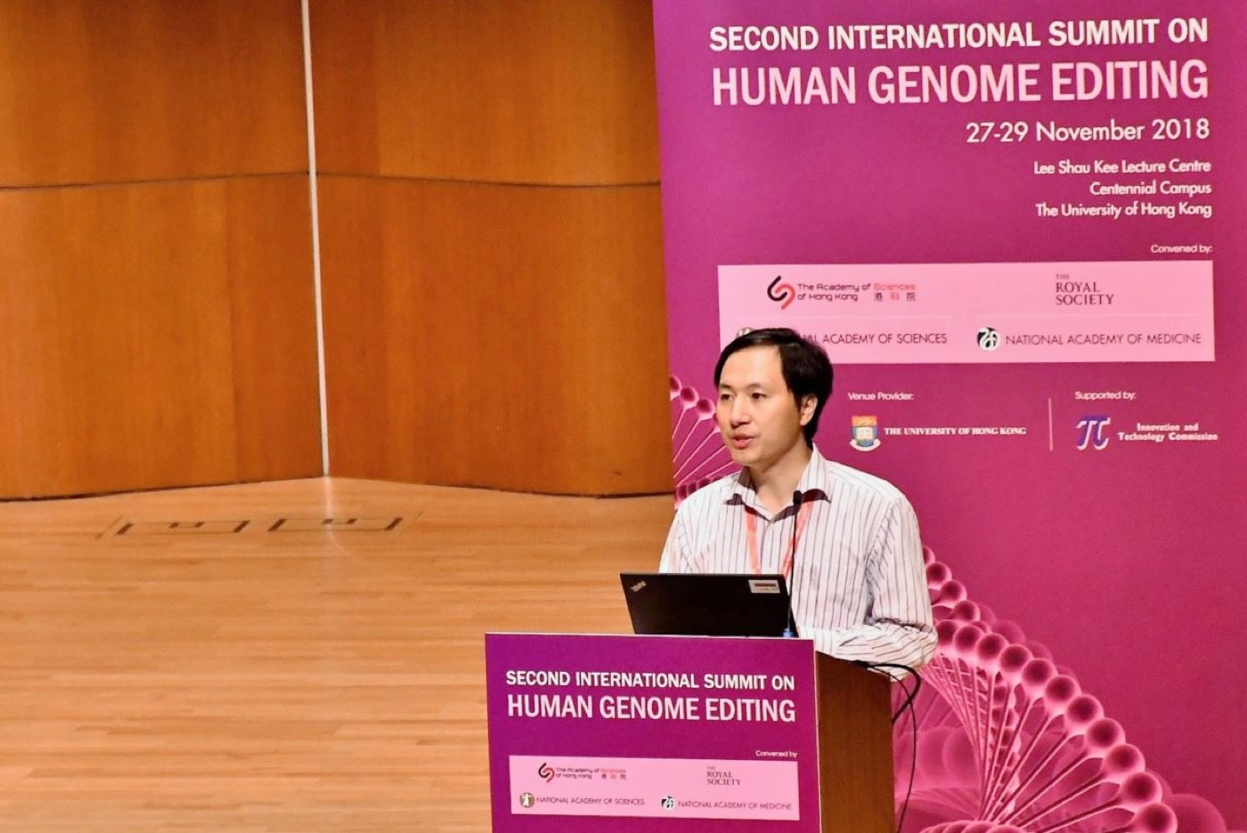 He Jiankui, a Chinese biophysics researcher, attending Summit on Human Genome Editing on 28 November 2018 in Hong Kong